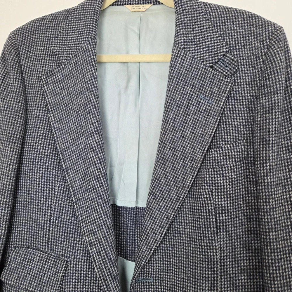 Bradstreet & Scholl Mens Blue Houndstooth‎ Tweed Sport Coat Blazer Vintage 42R